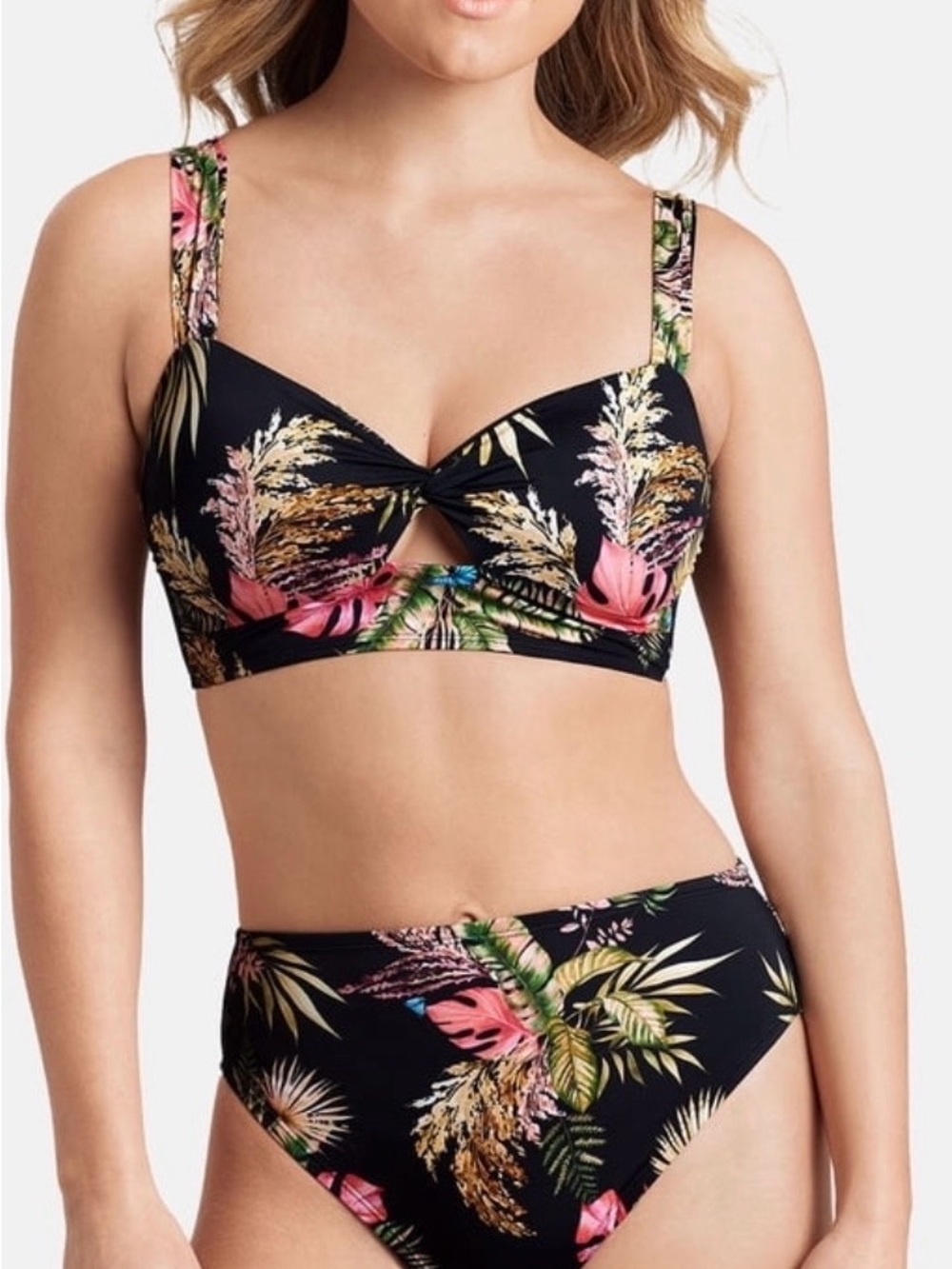 sofia by sofia vergara Black Tropical Print High Waist Bikini